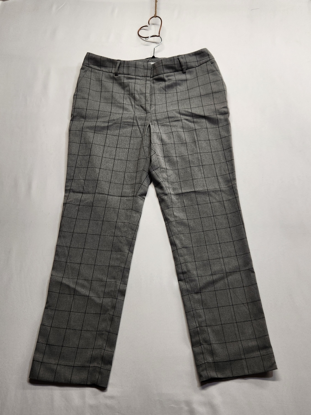 ⭐️Calvin Klein Grey Windowpane Plaid Belted Trousers Dress Pants Petite 12P